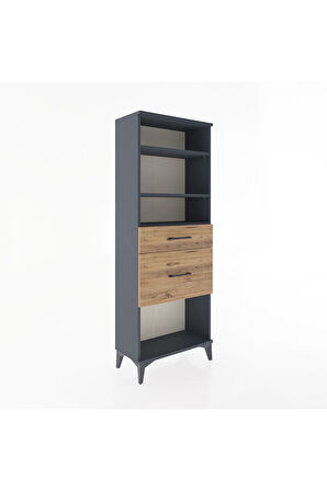 Arges Dolap 3 Raflı 2 Çekmeceli 60x30x163 Antrasit-Çam