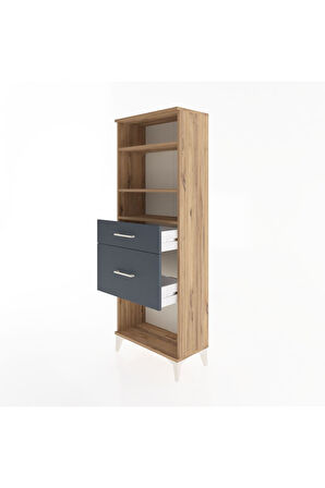 Arges Dolap 3 Raflı 2 Çekmeceli 60x30x163 Çam-Antrasit