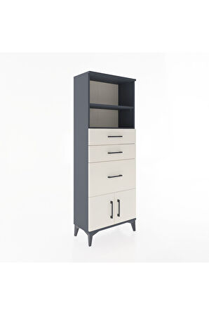 Arges Dolap 2 Raflı 3 Çekmeceli 2 Kapaklı 60x30x163 Antrasit-Aytaşı