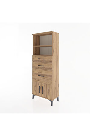Arges Dolap 2 Raflı 3 Çekmeceli 2 Kapaklı 60x30x163 Çam-Çam