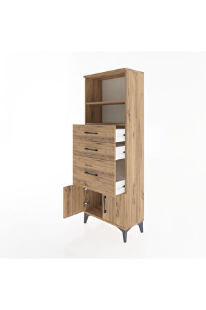 Arges Dolap 2 Raflı 3 Çekmeceli 2 Kapaklı 60x30x163 Çam-Çam