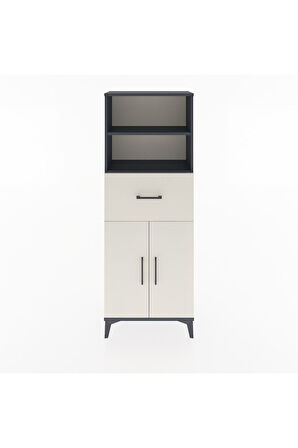 Arges Dolap 3 Raflı Tek Çekmeceli 2 Kapaklı 60x30x163 Antrasit-Aytaşı