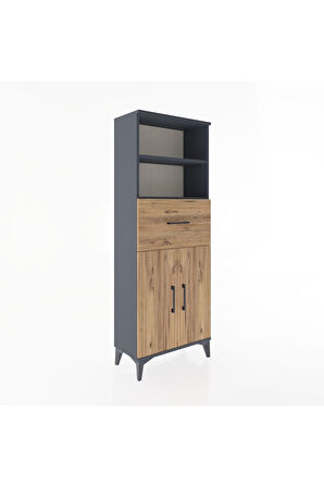 Arges Dolap 3 Raflı Tek Çekmeceli 2 Kapaklı 60x30x163 Antrasit-Çam