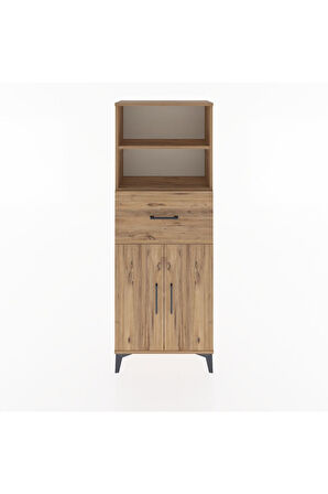 Arges Dolap 3 Raflı Tek Çekmeceli 2 Kapaklı 60x30x163 Çam-Çam