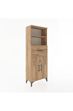 Arges Dolap 3 Raflı Tek Çekmeceli 2 Kapaklı 60x30x163 Çam-Çam
