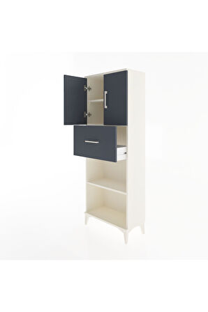 Arges Dolap 3 Raflı Tek Çekmeceli 2 Kapaklı 60x30x163 Aytaşı-Antrasit