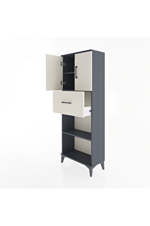 Arges Dolap 3 Raflı Tek Çekmeceli 2 Kapaklı 60x30x163 Antrasit-Aytaşı