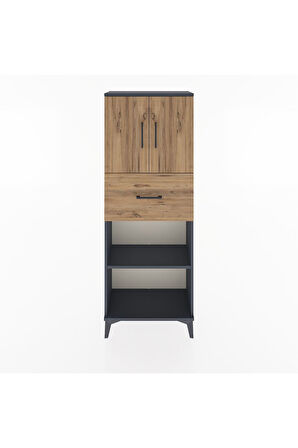 Arges Dolap 3 Raflı Tek Çekmeceli 2 Kapaklı 60x30x163 Antrasit-Çam