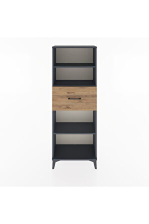 Arges Dolap 3 Raflı Tek Çekmeceli 60x30x163 Antrasit-Çam