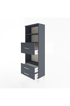 Arges Dolap 3 Raflı 3 Çekmeceli 60x30x163 Antrasit-Antrasit