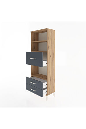 Arges Dolap 3 Raflı 3 Çekmeceli 60x30x163 Çam-Antrasit
