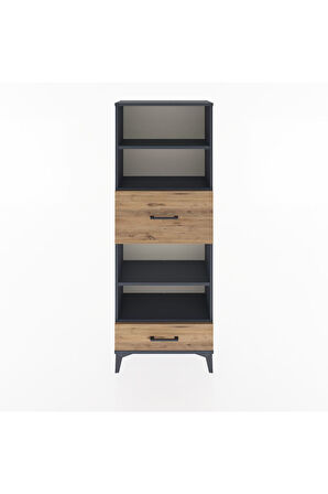 Arges Dolap 4 Raflı 2 Çekmeceli 60x30x163 Antrasit-Çam