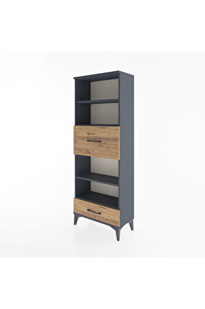 Arges Dolap 4 Raflı 2 Çekmeceli 60x30x163 Antrasit-Çam