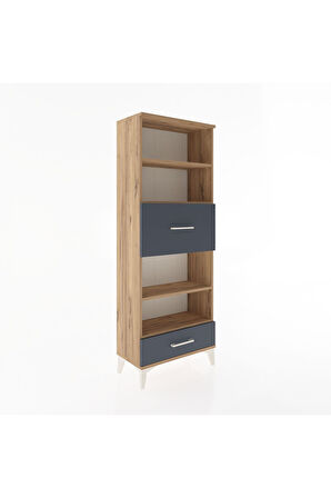 Arges Dolap 4 Raflı 2 Çekmeceli 60x30x163 Çam-Antrasit