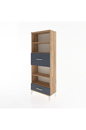 Arges Dolap 4 Raflı 2 Çekmeceli 60x30x163 Çam-Antrasit