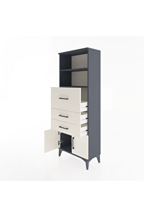 Arges Dolap 2 Raflı 3 Çekmeceli 2 Kapaklı 60x30x163 Antrasit-Aytaşı
