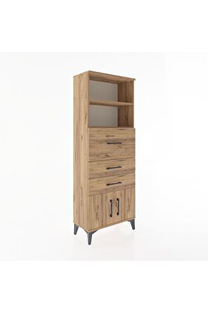 Arges Dolap 2 Raflı 3 Çekmeceli 2 Kapaklı 60x30x163 Çam-Çam