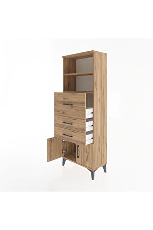 Arges Dolap 2 Raflı 3 Çekmeceli 2 Kapaklı 60x30x163 Çam-Çam