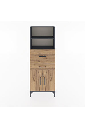 Arges Dolap 3 Raflı 2 Çekmeceli 2 Kapaklı 60x30x163 Antrasit-Çam