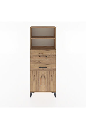 Arges Dolap 3 Raflı 2 Çekmeceli 2 Kapaklı 60x30x163 Çam-Çam