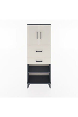 Arges Dolap 3 Raflı 2 Çekmeceli 2 Kapaklı 60x30x163 Antrasit-Aytaşı