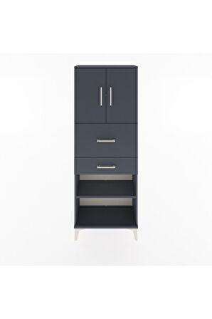Arges Dolap 3 Raflı 2 Çekmeceli 2 Kapaklı 60x30x163 Antrasit-Antrasit