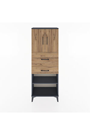 Arges Dolap 3 Raflı 2 Çekmeceli 2 Kapaklı 60x30x163 Antrasit-Çam