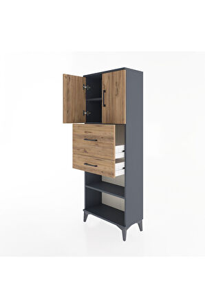 Arges Dolap 3 Raflı 2 Çekmeceli 2 Kapaklı 60x30x163 Antrasit-Çam