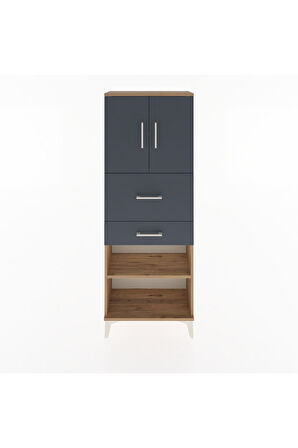 Arges Dolap 3 Raflı 2 Çekmeceli 2 Kapaklı 60x30x163 Çam-Antrasit