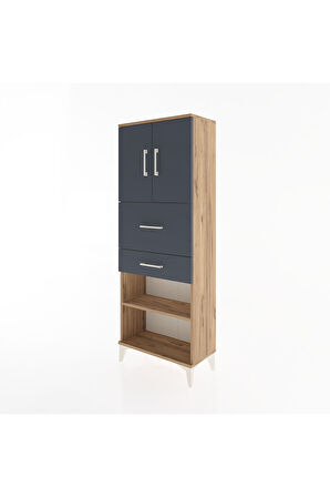 Arges Dolap 3 Raflı 2 Çekmeceli 2 Kapaklı 60x30x163 Çam-Antrasit