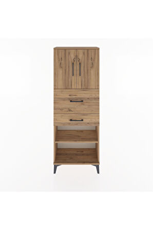 Arges Dolap 3 Raflı 2 Çekmeceli 2 Kapaklı 60x30x163 Çam-Çam