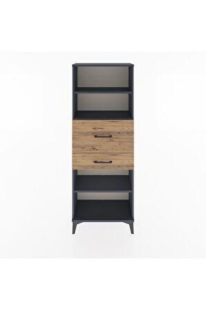 Arges Dolap 3 Raflı 2 Çekmeceli 60x30x163 Antrasit-Çam