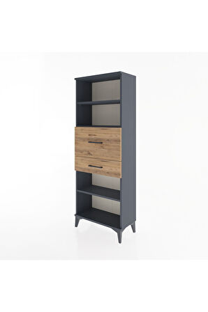 Arges Dolap 3 Raflı 2 Çekmeceli 60x30x163 Antrasit-Çam