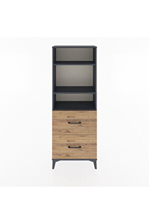 Arges Dolap 3 Raflı 2 Çekmeceli 60x30x163 Antrasit-Çam