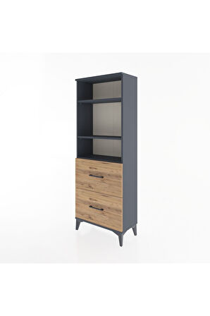 Arges Dolap 3 Raflı 2 Çekmeceli 60x30x163 Antrasit-Çam