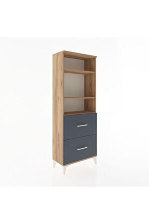 Arges Dolap 3 Raflı 2 Çekmeceli 60x30x163 Çam-Antrasit