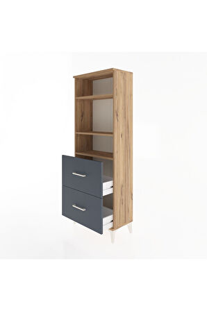 Arges Dolap 3 Raflı 2 Çekmeceli 60x30x163 Çam-Antrasit