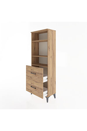 Arges Dolap 3 Raflı 2 Çekmeceli 60x30x163 Çam-Çam