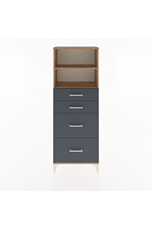 Arges Dolap 2 Raflı 4 Çekmeceli 60x30x163 Çam-Antrasit