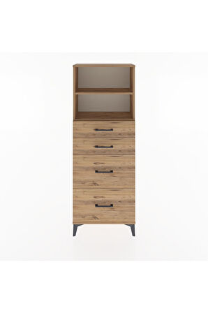 Arges Dolap 2 Raflı 4 Çekmeceli 60x30x163 Çam-Çam