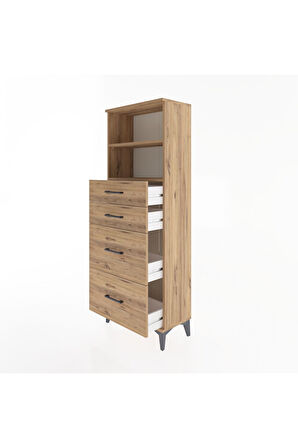 Arges Dolap 2 Raflı 4 Çekmeceli 60x30x163 Çam-Çam