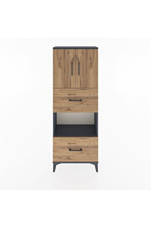 Arges Dolap 3 Raflı 2 Çekmeceli 2 Kapaklı 60x30x163 Antrasit-Çam