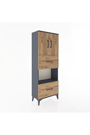 Arges Dolap 3 Raflı 2 Çekmeceli 2 Kapaklı 60x30x163 Antrasit-Çam