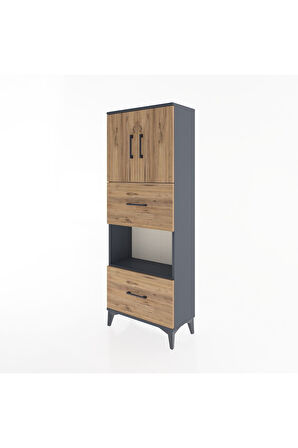 Arges Dolap 3 Raflı 2 Çekmeceli 2 Kapaklı 60x30x163 Antrasit-Çam