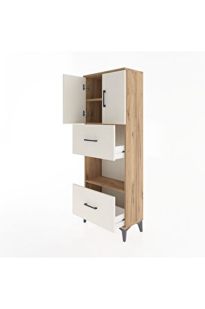 Arges Dolap 3 Raflı 2 Çekmeceli 2 Kapaklı 60x30x163 Çam-Aytaşı