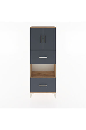 Arges Dolap 3 Raflı 2 Çekmeceli 2 Kapaklı 60x30x163 Çam-Antrasit