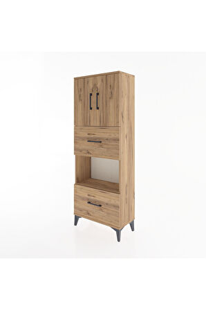 Arges Dolap 3 Raflı 2 Çekmeceli 2 Kapaklı 60x30x163 Çam-Çam