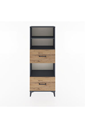 Arges Dolap 3 Raflı 2 Çekmeceli 60x30x163 Antrasit-Çam