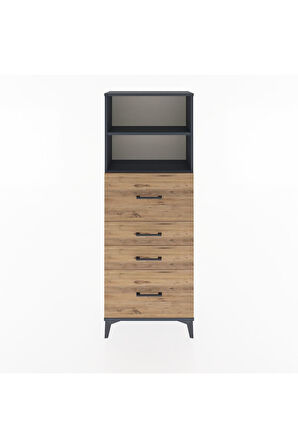 Arges Dolap 2 Raflı 4 Çekmeceli 60x30x163 Antrasit-Çam