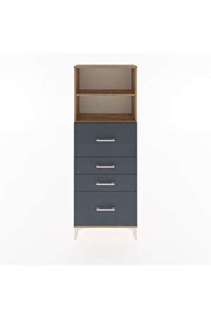 Arges Dolap 2 Raflı 4 Çekmeceli 60x30x163 Çam-Antrasit